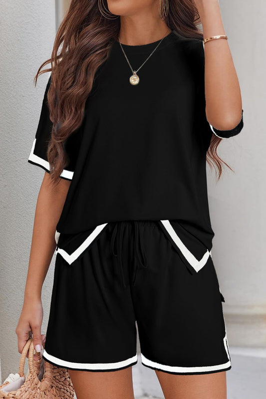 Contrast Trim Half Sleeve Top and Shorts Set
